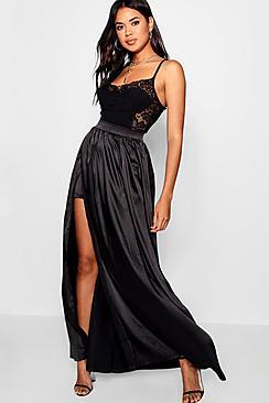 Boohoo Olivia Lace Satin Maxi Skirt