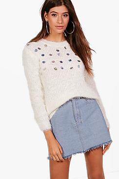 Boohoo Cara Beaded Fluffy Knit Jumper