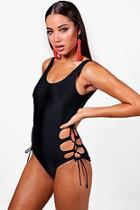 Boohoo Lindquist Lace Up Side Scoop Swimsuit