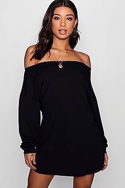 Boohoo Paige Off The Shoulder Raw Hem Sweat Dress