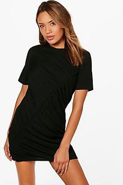 Boohoo Ella Ribbed Rouched Shift Dress