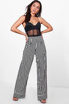 Boohoo Multi Stripe Wide Leg Trousers