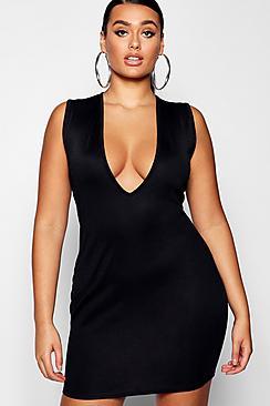 Boohoo Plus V-bar Scoop Neck Bodycon Dress