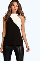 Boohoo Spliced High Neck Woven Top