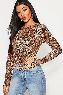 Boohoo Tall Leopard Print Pleated Top