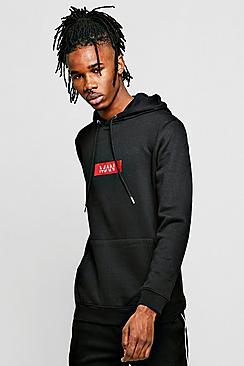 Boohoo Man Red Box Print Hoodie