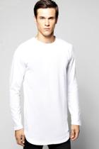 Boohoo Long Sleeve Longline Scoop Hem T Shirt White