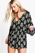 Boohoo Lily Wrap Front Batwing Playsuit Black