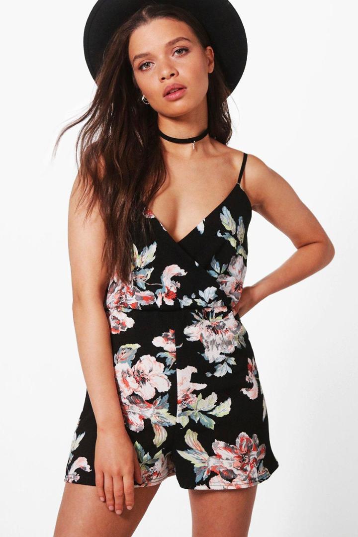Boohoo Christine Floral Print Playsuit Multi