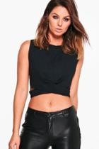 Boohoo Wendy Wrap Front Woven Sleeveless Top Black