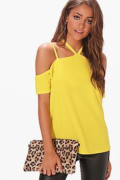 Boohoo Strappy Neck Cold Shoulder Top