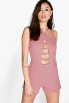 Boohoo Lois Caged Front Playsuit Peach