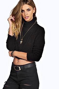 Boohoo Turtle Neck Cable Crop Jumper