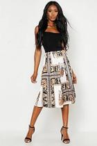 Boohoo Woven Pleated Chain Print Midi Skirt