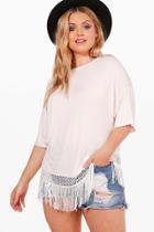 Boohoo Plus Macy Tassel Trim T-shirt Ivory
