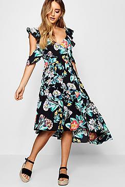 Boohoo Jaceq Asymmetric Drop Hem Midi Dress
