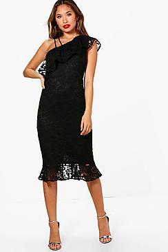 Boohoo Lace Frill Detail Midi Dress