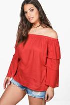 Boohoo Plus Nina Off Shoulder Ruffle Top Rust