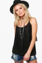 Boohoo Kylie Lace Double Layer Woven Cami Black