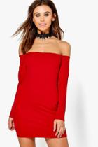 Boohoo Petite Poppy Lace Choker Off The Shoulder Dress Ruby