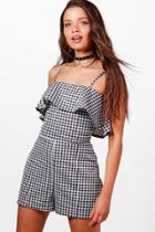 Boohoo Rebecca Gingham Ruffle Playsuit Black