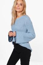 Boohoo Imogen Stripe Edge Wide Sleeve Chunky Jumper Blue