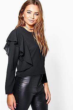 Boohoo Hazel Ruffle Long Sleeve Blouse