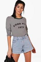 Boohoo Jen Mid Rise Raw Hem Denim Shorts