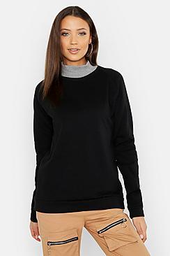 Boohoo Tall Rib Roll Neck Oversized Sweat