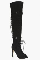 Boohoo Ivy Peeptoe Lace Up And Back Over Knee Boot
