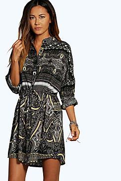 Boohoo Ana Woven Paisley Print Shirt Dress