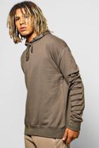 Boohoo Oversized Destroyed Faux Layer Hoodie Khaki