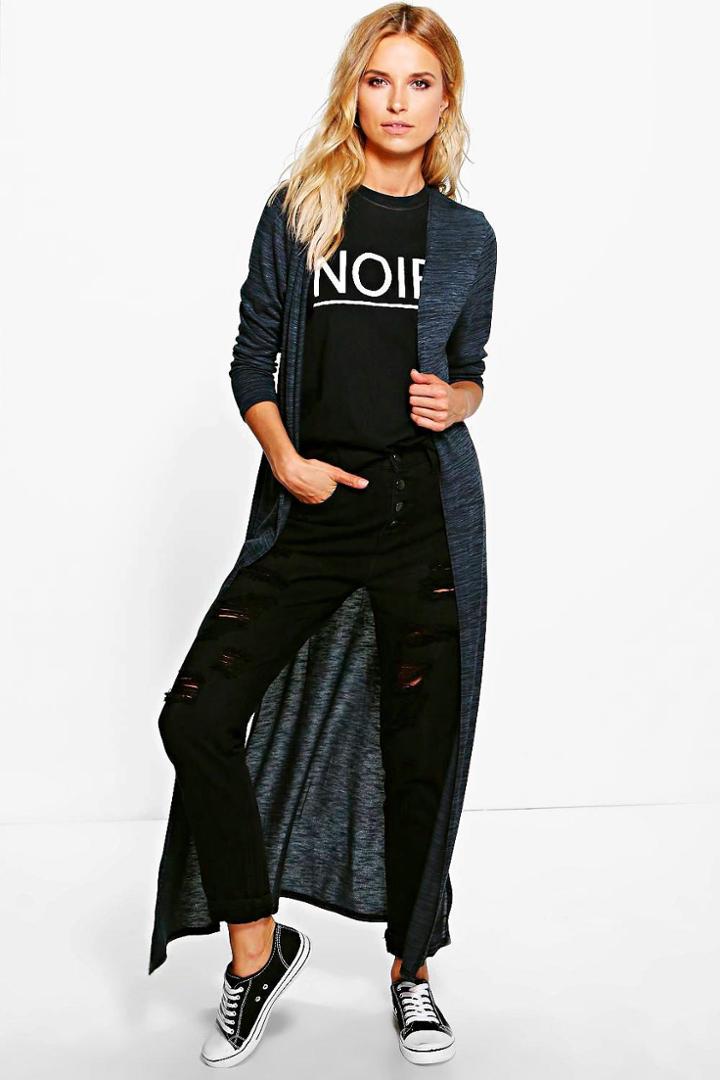 Boohoo Ellie Marl Fine Knit Maxi Cardigan Charcoal