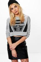 Boohoo Penny Crop Printed Sweat Grey