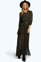 Boohoo Edith Georgette Maxi Shift Dress Khaki