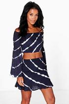 Boohoo Lila Tie Dye Off The Shoulder Top & Flippy Skirt Set