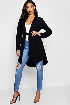 Boohoo Curve Hem Tie Waist Duster