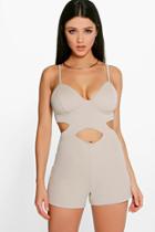 Boohoo Sofia Cut Front Strappy Playsuit Taupe