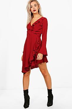 Boohoo Charlotte Ruffle Detail Woven Tea Dress