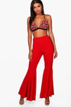 Boohoo Imogen Extreme Wide Leg Crepe Flares Red