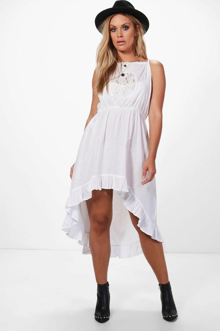 Boohoo Plus Lara Crochet Lace Boho Midi Dress White
