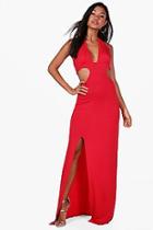 Boohoo Sara Cut Out Cross Strap Split Maxi Dress