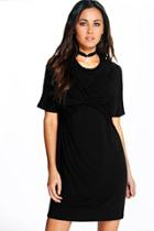 Boohoo Cassandra Bow Front T-shirt Dress Black