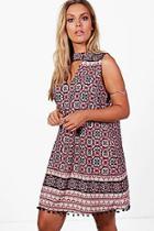 Boohoo Plus Alisha Pom Pom Hem Choker Printed Shift Dress