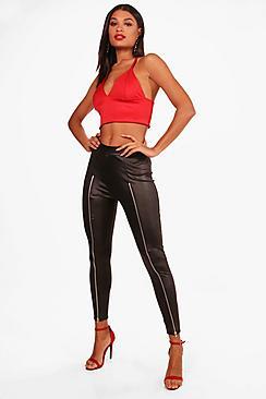 Boohoo Thea Zip Front Wet Look Leggings