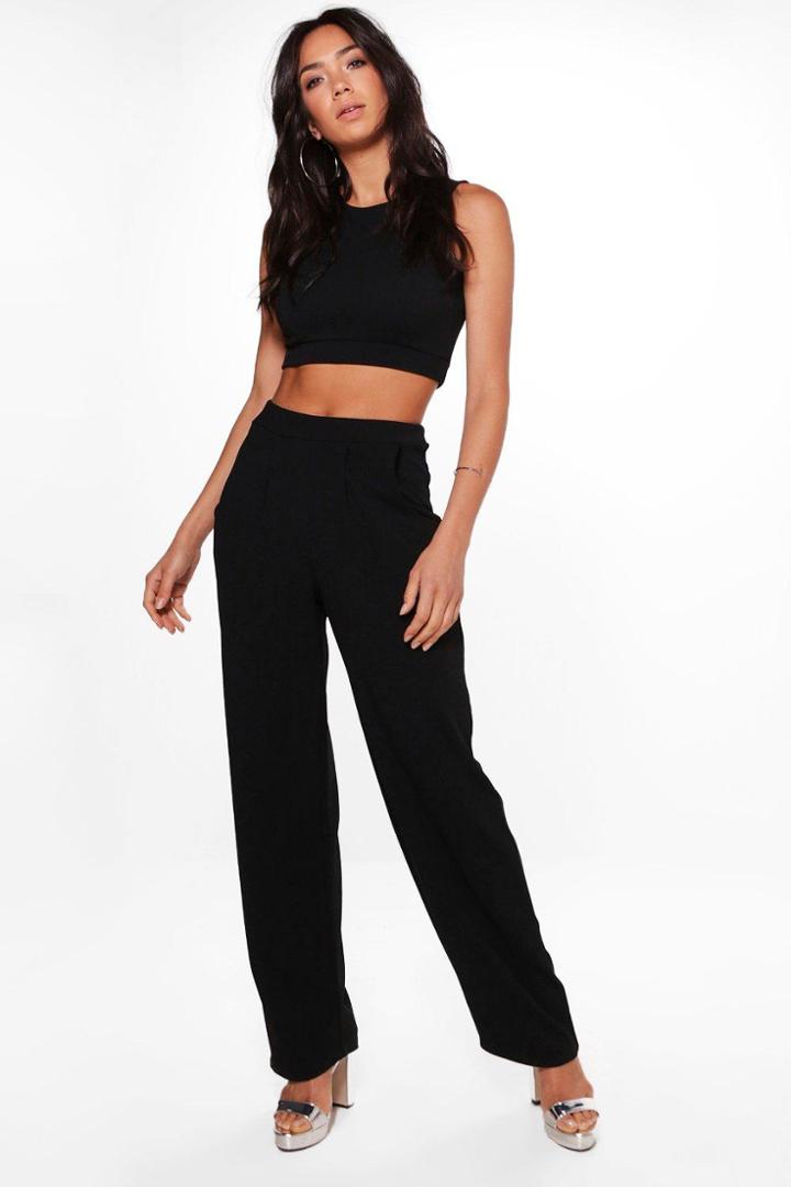 Boohoo Alice Texture Crop & Wide Leg Trouser Co-ord Black