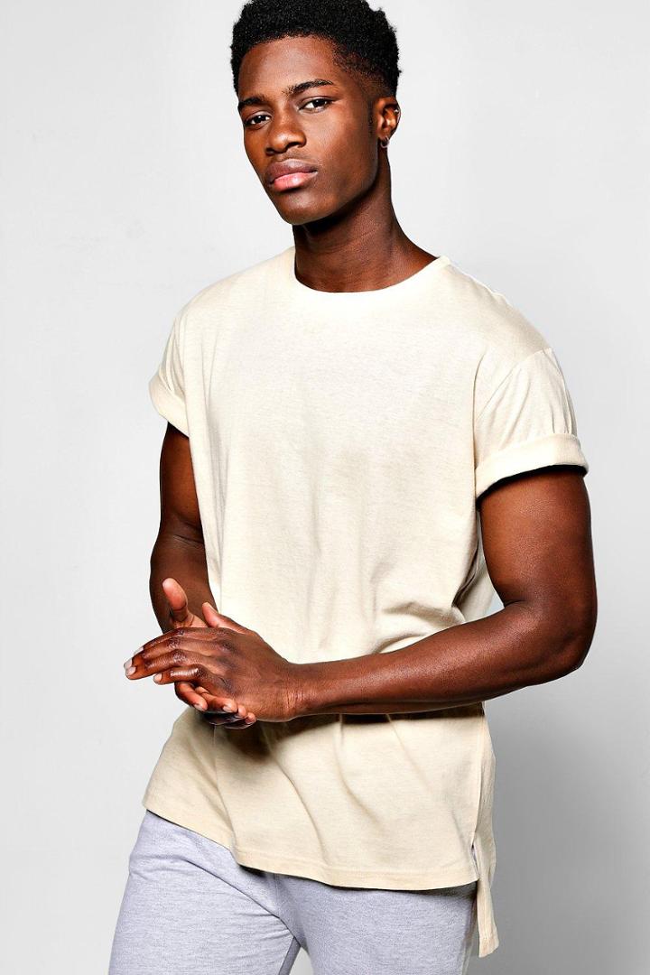 Boohoo Longline Step Hem Tee Sand
