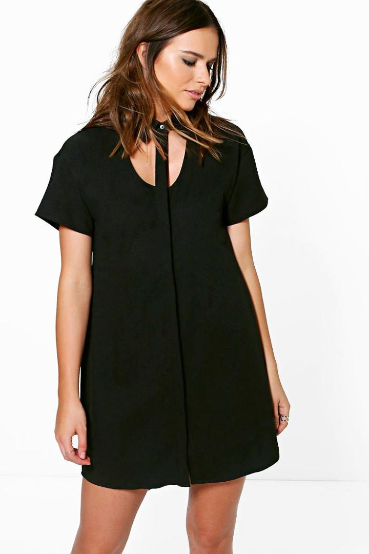 Boohoo Amy Cut Out Neck Shirt Dress Black