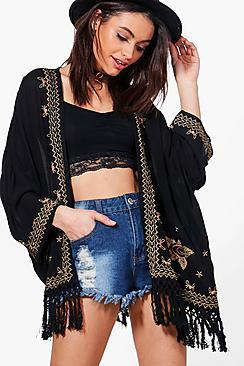 Boohoo Rose Boutique Embellished Fringed Kimono