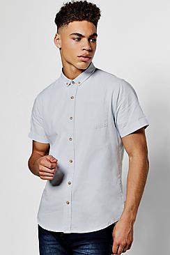Boohoo Blue Short Sleeve Oxford Shirt